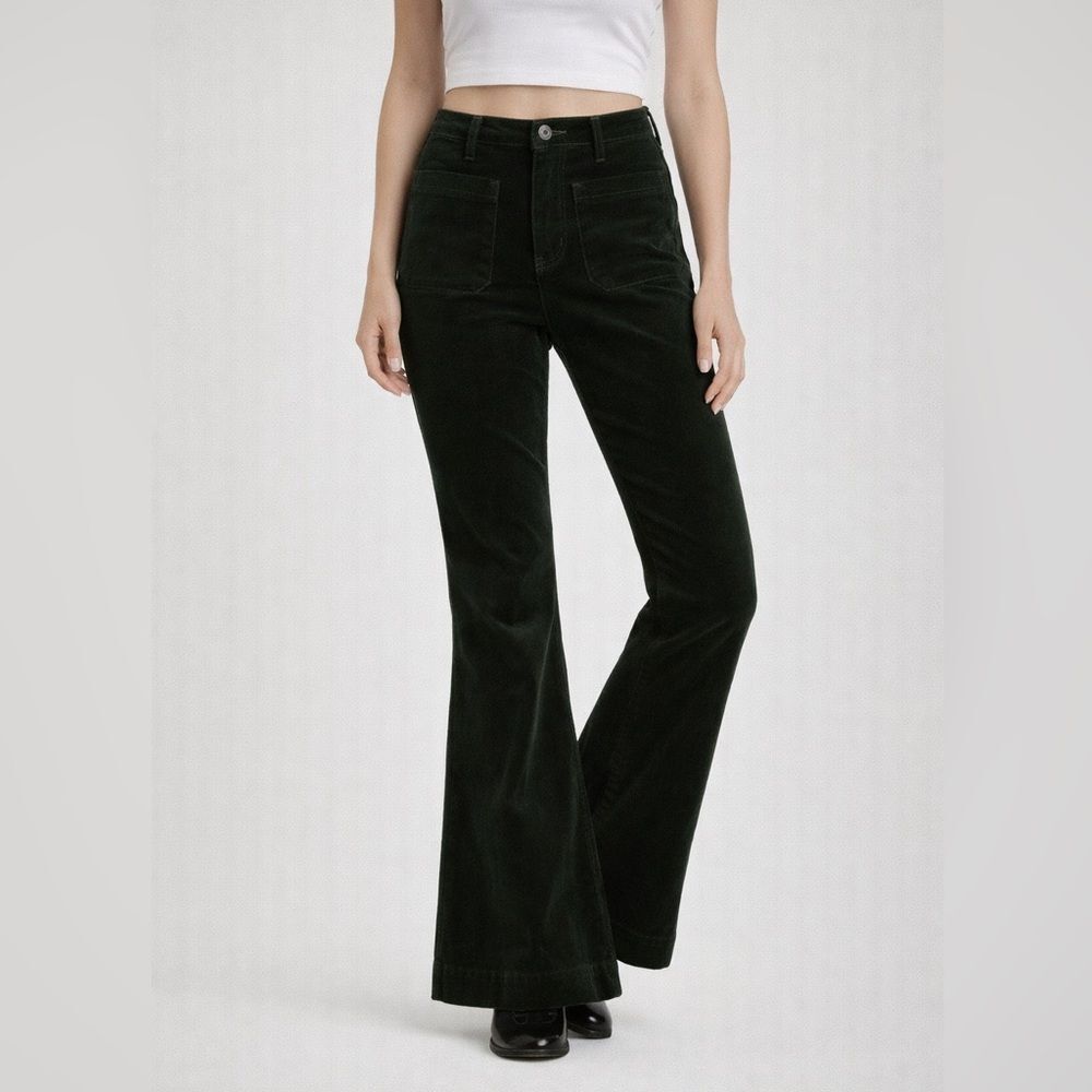 a loves a Corduroy Flare Pants Women's 0‎ Green High Rise Retro Stretch Vintage